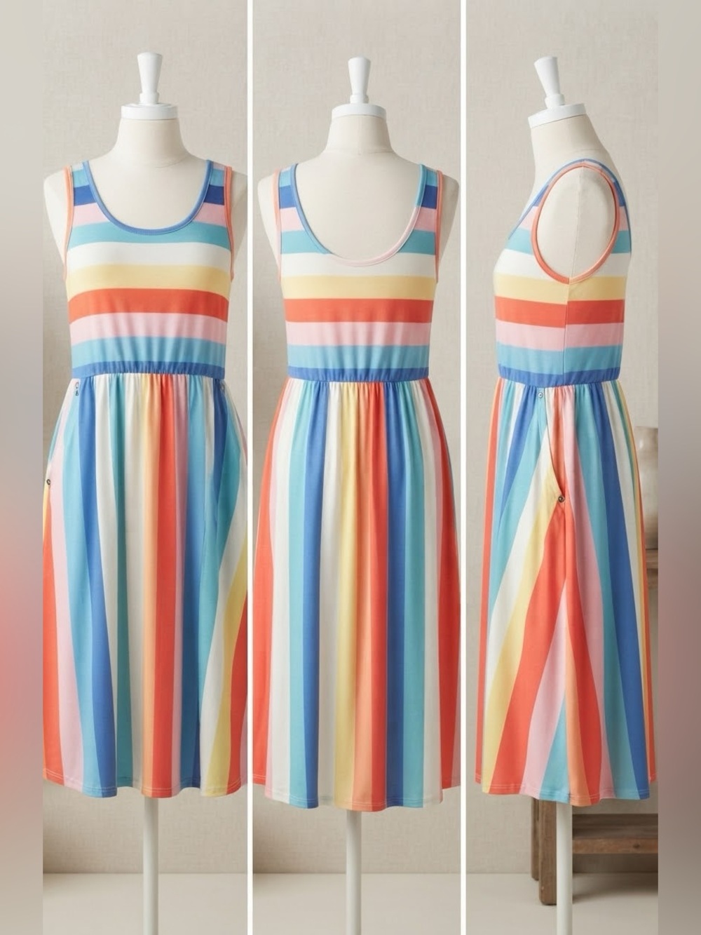 Shirley and Stone boutique dress colorful striped midi length EUC